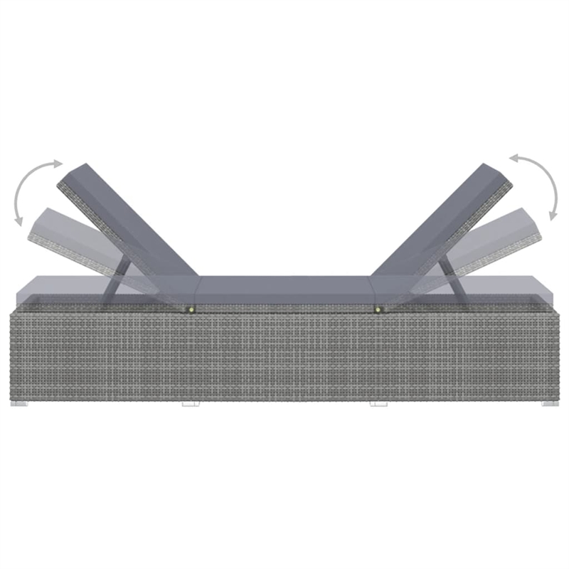 Pemberly Row PE Rattan Adjustable Sun Lounger Set with Table in Gray