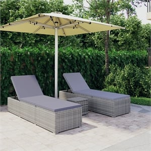 Pemberly Row PE Rattan Adjustable Sun Lounger Set with Table in Gray