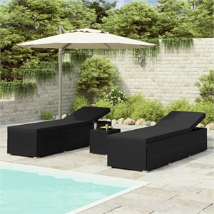 Pemberly Row PE Rattan Sun Lounger Set with Tea Table in Black