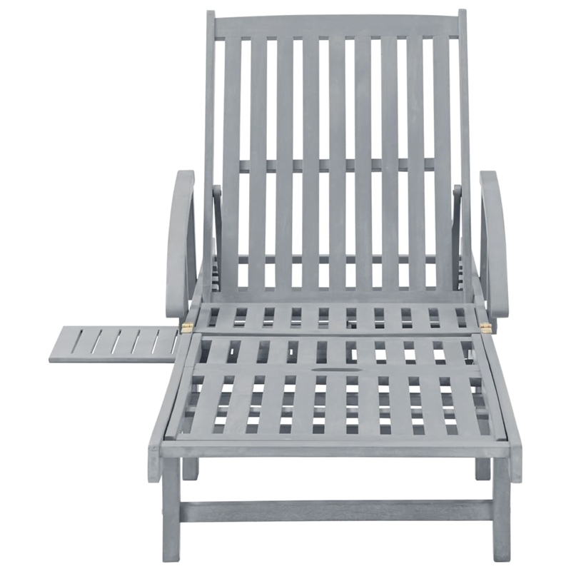 Pemberly Row Solid Acacia Wood Adjustable Sun Lounger with Wheels in Gray