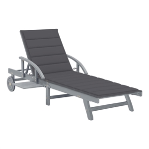 Pemberly Row Solid Acacia Wood Adjustable Sun Lounger with Wheels in Gray