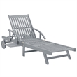Pemberly Row Solid Acacia Wood Foldable Sun Lounger with Wheels in Grey