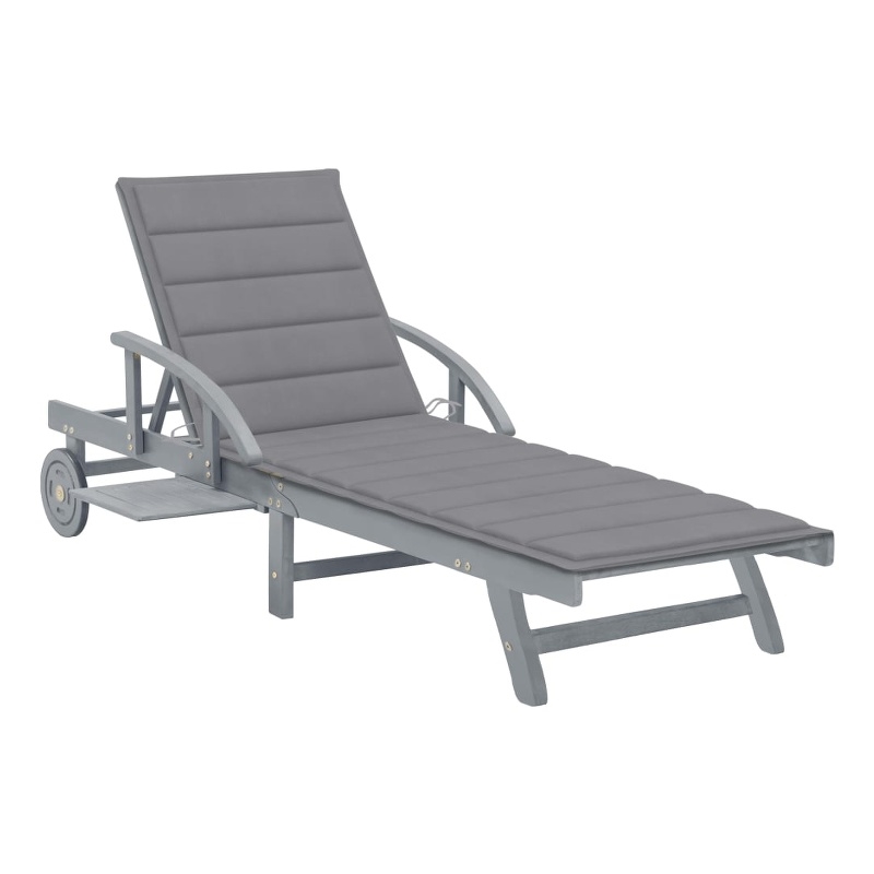 Pemberly Row Solid Acacia Wood Foldable Sun Lounger with Wheels in Grey