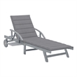 Pemberly Row Solid Acacia Wood Foldable Sun Lounger with Wheels in Grey