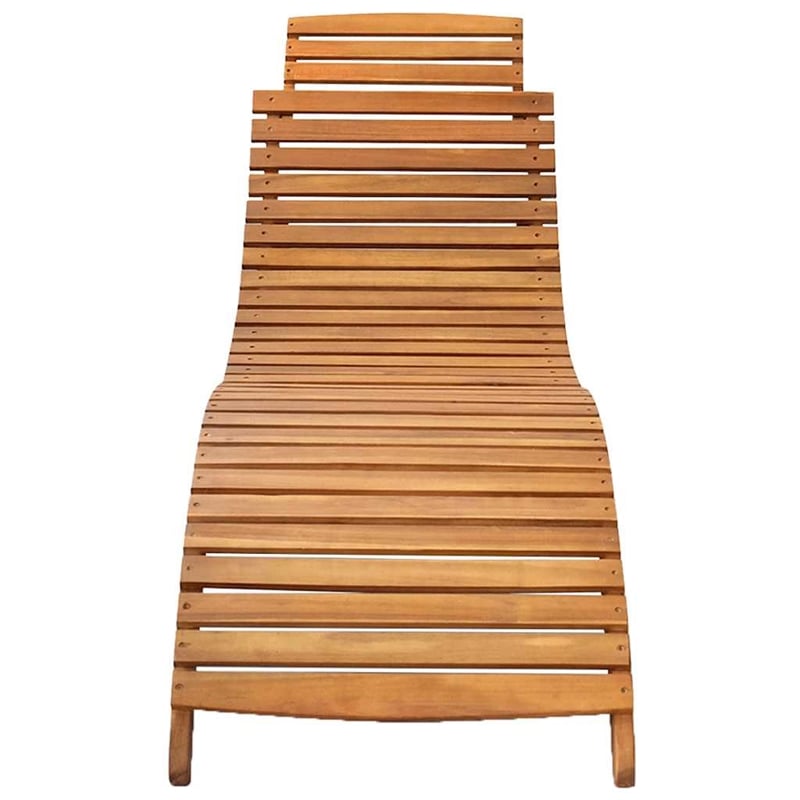 Pemberly Row Solid Acacia Wood Foldable Sun Lounger with Cushion in Green