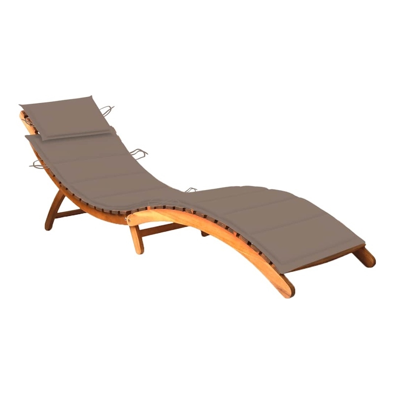 Pemberly Row Solid Acacia Wood Foldable Ergonomic Sun Lounger in Taupe