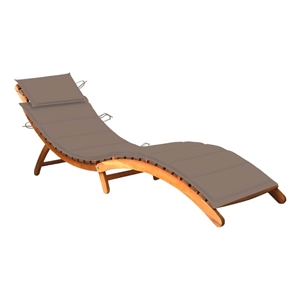 Pemberly Row Solid Acacia Wood Foldable Ergonomic Sun Lounger in Taupe