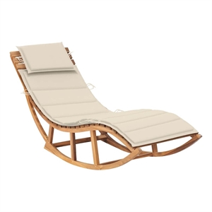 Pemberly Row Solid Teak Wood Rocking Sun Lounger with Cushion in Cream