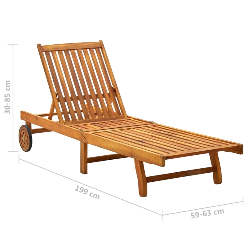 Pemberly Row Solid Acacia Wood Adjustable Sun Lounger in Anthracite/Gray