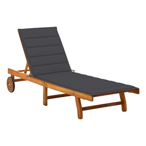 Pemberly Row Solid Acacia Wood Adjustable Sun Lounger in Anthracite/Gray