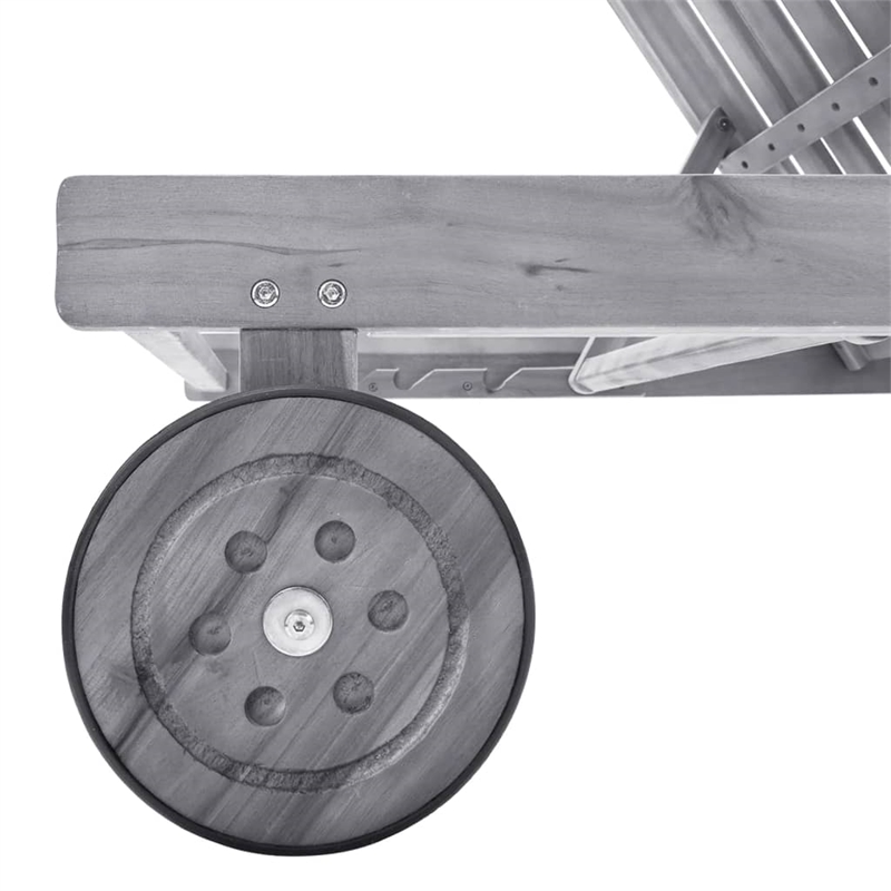 Pemberly Row Solid Acacia Wood Sun Lounger with Wheels in Gray 265 lbs