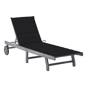 Pemberly Row Solid Acacia Wood Sun Lounger with Wheels in Gray 265 lbs