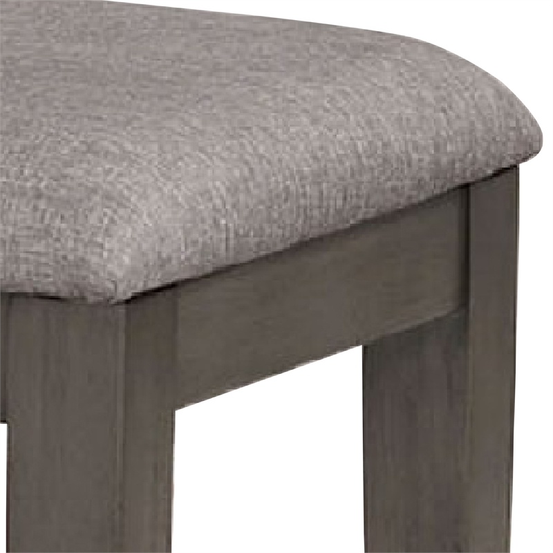 Pemberly Row Fabric Padded Bench with Wooden Tapered Legs in Charcoal Gray