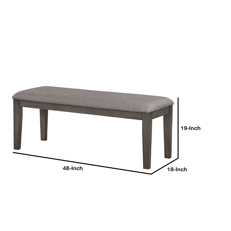 Pemberly Row Fabric Padded Bench with Wooden Tapered Legs in Charcoal Gray