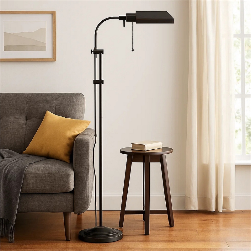 Pemberly Row 100W Floor Lamp with Adjustable Pole in Dark Bronze