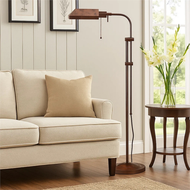 Pemberly Row Rectangular 100W Floor Lamp with Adjustable Pole in Bronze