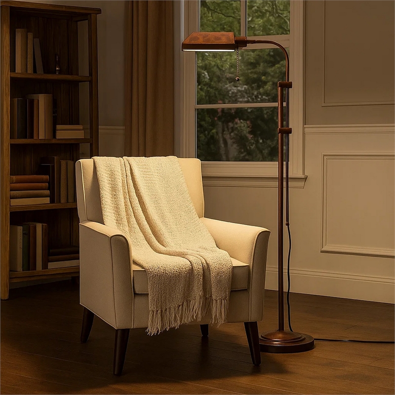 Pemberly Row Rectangular 100W Floor Lamp with Adjustable Pole in Bronze