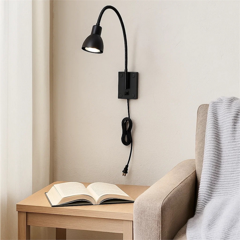 Pemberly Row Round 6W LED Wall Reading Lamp with Plug-In Switch in Black