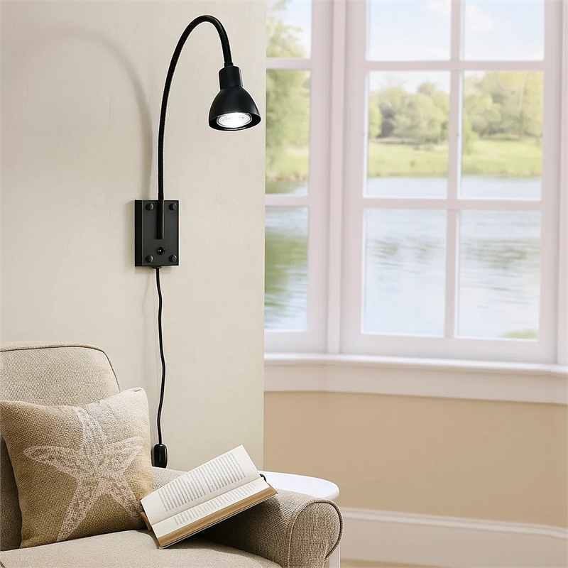 Pemberly Row Round 6W LED Wall Reading Lamp with Plug-In Switch in Black