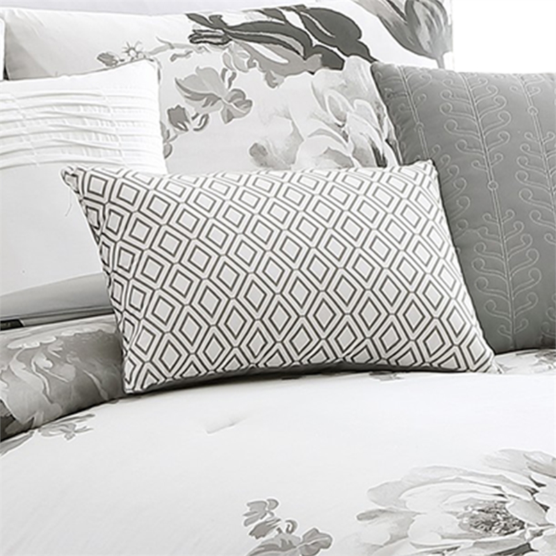 Pemberly Row 7-Piece King Comforter Set with Floral Print in Gray & White