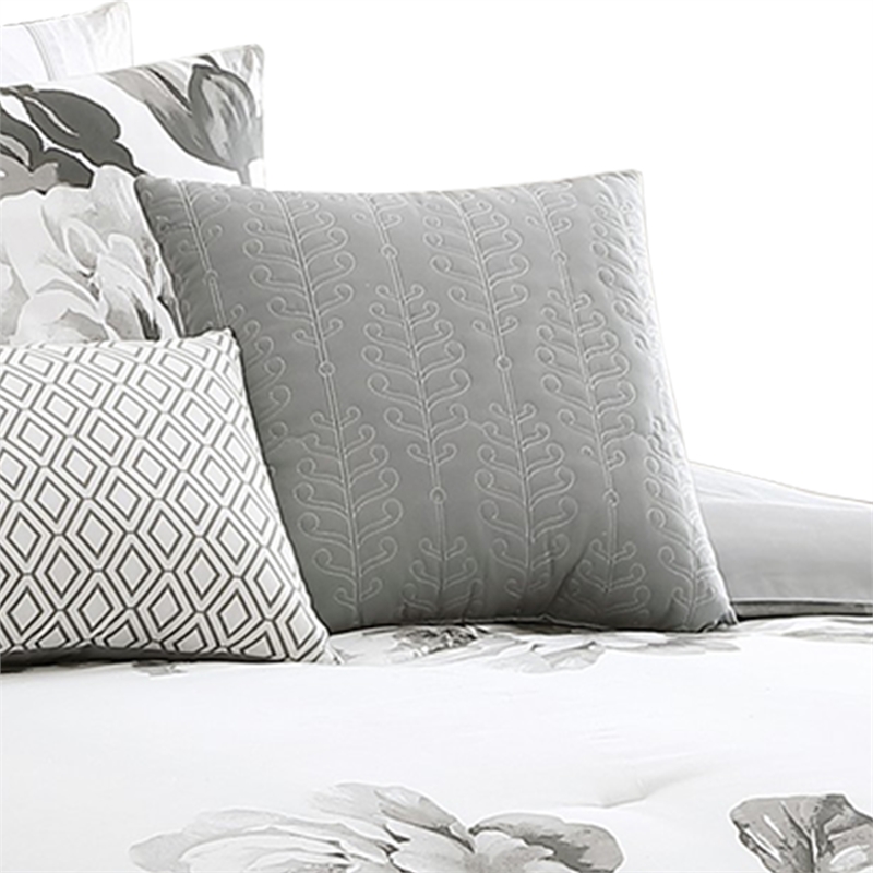 Pemberly Row 7-Piece King Comforter Set with Floral Print in Gray & White