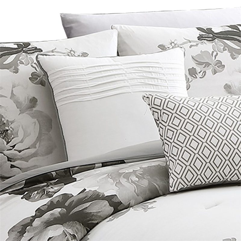 Pemberly Row 7-Piece King Comforter Set with Floral Print in Gray & White