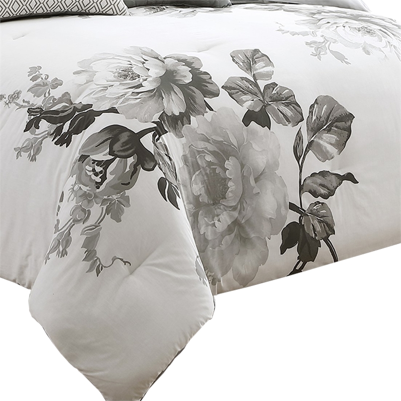Pemberly Row 7-Piece King Comforter Set with Floral Print in Gray & White