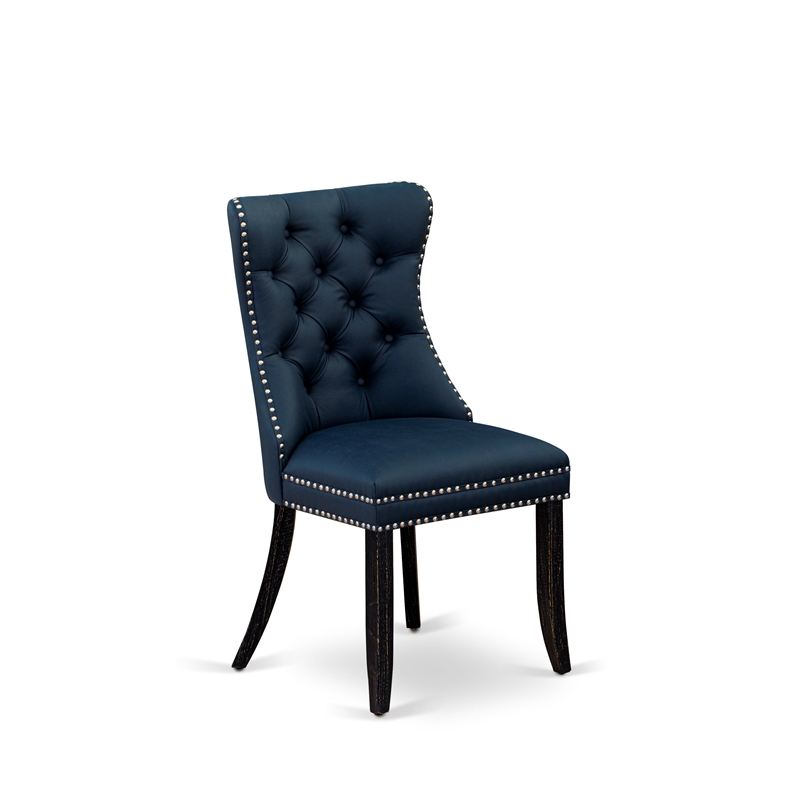 Pemberly Row Faux Leather Parson Dining Chair Set of 2 in Navy Blue