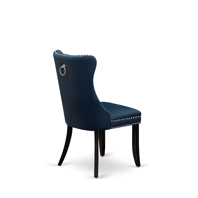 Pemberly Row Faux Leather Parson Dining Chair Set of 2 in Navy Blue