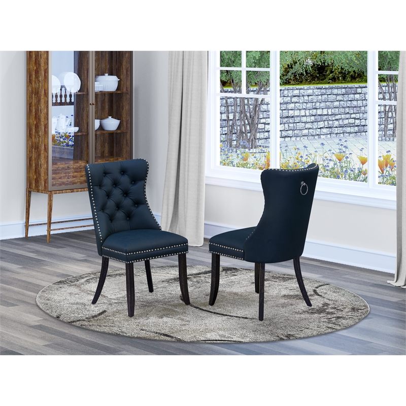 Pemberly Row Faux Leather Parson Dining Chair Set of 2 in Navy Blue