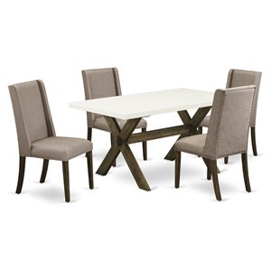 Pemberly Row 5-Piece Wood Dining Room Set in Jacobean Brown & Multi-Color