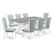 Pemberly Row 9-Piece Wood Dining Set with Baby Blue Chairs in White