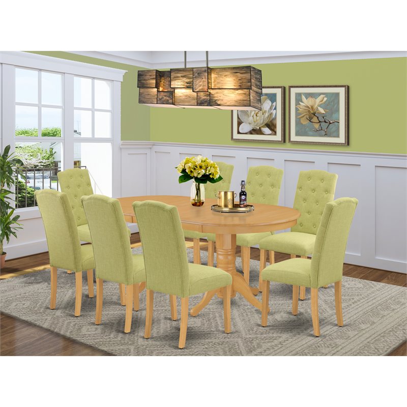Pemberly Row 9-Piece Oval Wood Dining Set in Oak and Lime Green