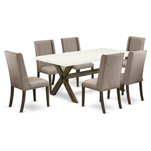 Pemberly Row 7-Pc X-Leg Dining Table Set in Black Finish with Blue Chairs