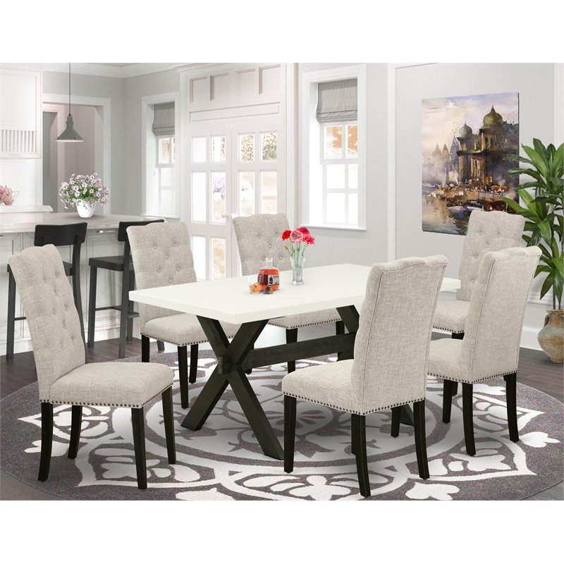 Pemberly Row X-Style 7-Piece Wood Dining Set in Dark Khaki Brown