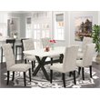 Pemberly Row X-Style 7-Piece Wood Dining Set in Dark Khaki Brown