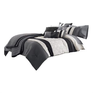 Pemberly Row 7-Piece Queen Comforter with Geometric Print in Gray & Black