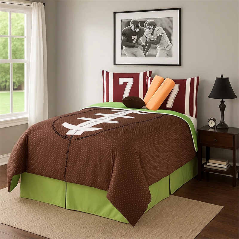 Pemberly Row 5-Piece Twin Comforter with Football Print in Brown & Green