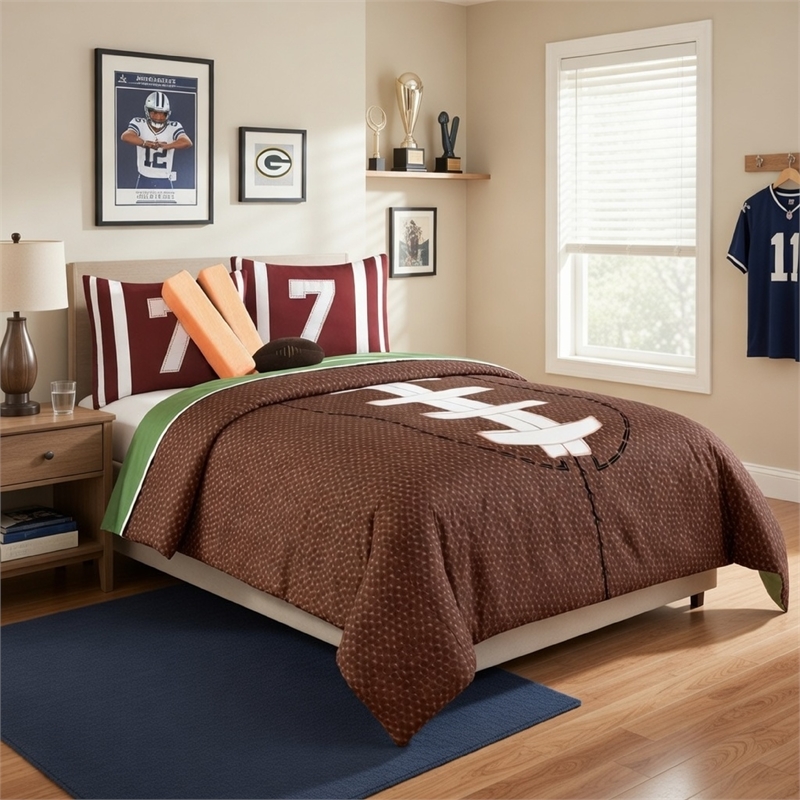 Pemberly Row 6-Piece Full Comforter with Football Print in Brown & Green