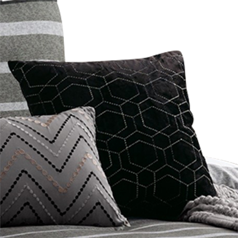 Pemberly Row 10-Piece Queen Comforter with Striped Details in Black & Gray