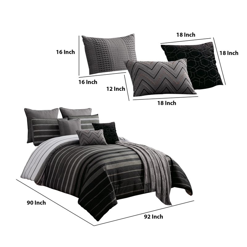 Pemberly Row 10-Piece Queen Comforter with Striped Details in Black & Gray
