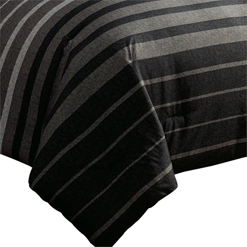Pemberly Row 10-Piece Queen Comforter with Striped Details in Black & Gray