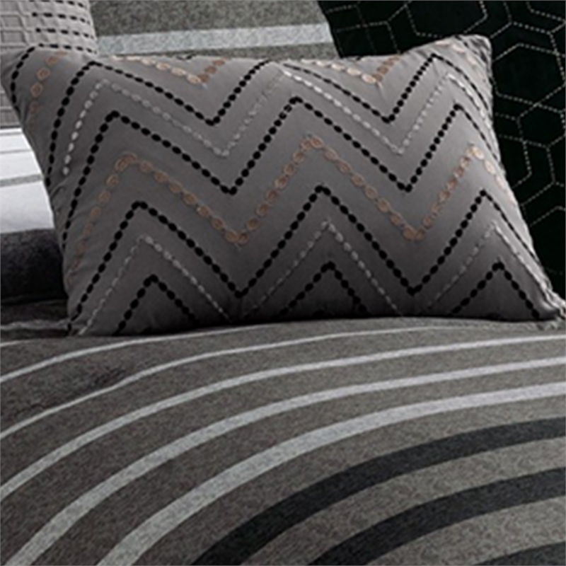 Pemberly Row 10-Piece Queen Comforter with Striped Details in Black & Gray