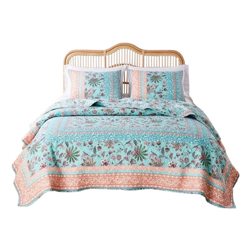 Pemberly Row 3-Piece Full/Queen Quilt with Floral Print in Blue & White