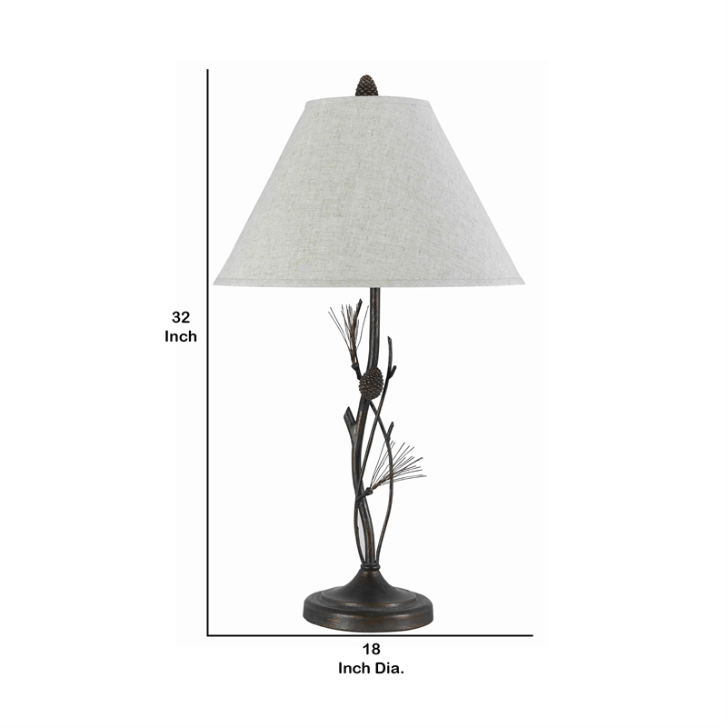 Pemberly Row Pine Twig 150W Table Lamp with Conical Shade in Bronze/White