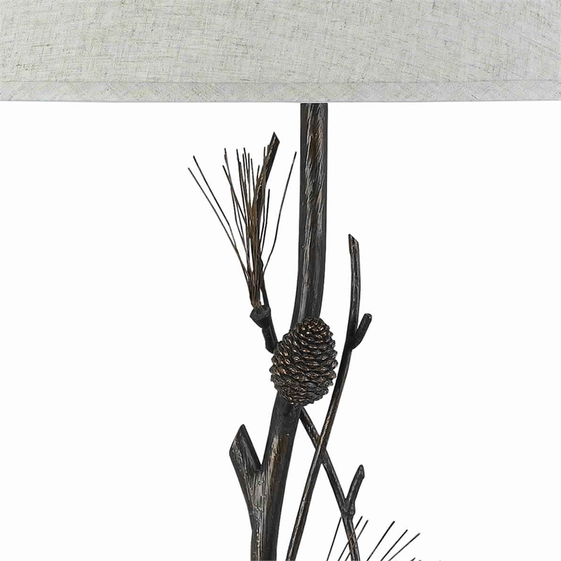 Pemberly Row Pine Twig 150W Table Lamp with Conical Shade in Bronze/White