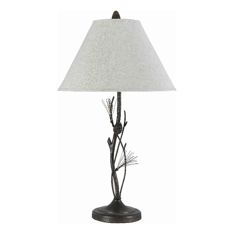 Pemberly Row Pine Twig 150W Table Lamp with Conical Shade in Bronze/White