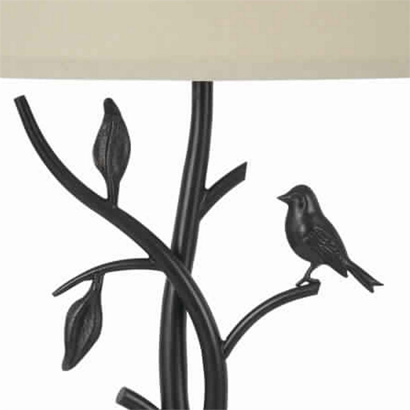 Pemberly Row Tree and Bird 150W Table Lamp with Shade in Black and Beige