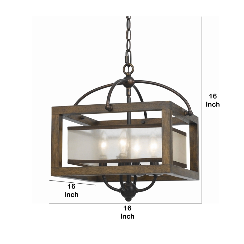 Pemberly Row 4-Bulb 240W Pendant with Frame and Organza Shade in Brown