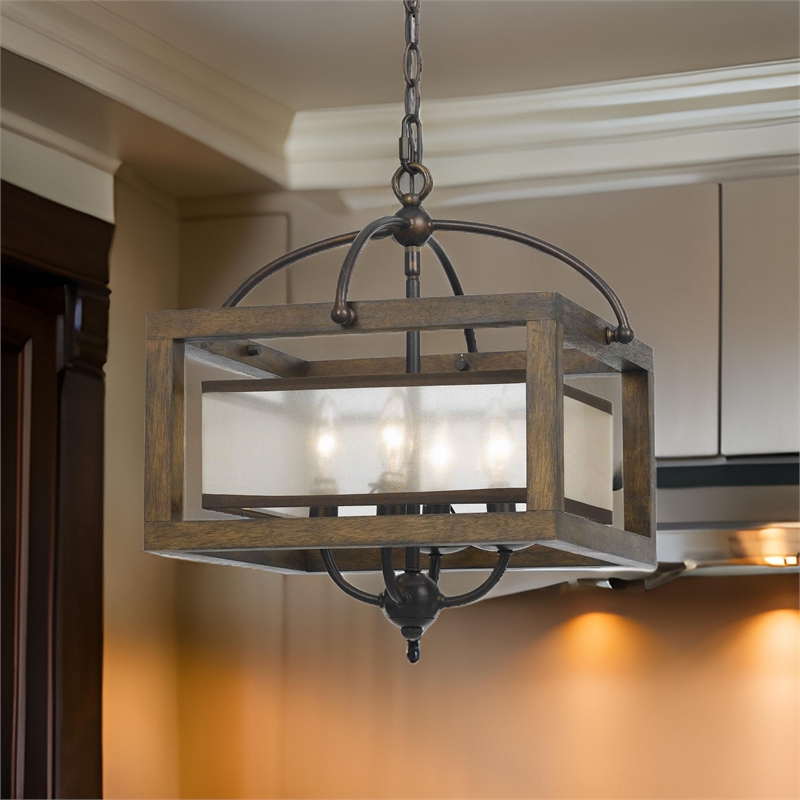 Pemberly Row 4-Bulb 240W Pendant with Frame and Organza Shade in Brown
